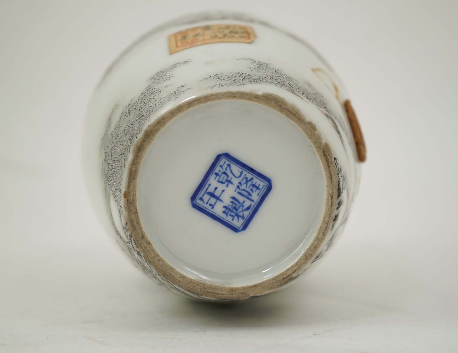 A Chinese inscribed enamelled porcelain ‘Winter landscape’ vase, Qianlong four character mark but Republic period